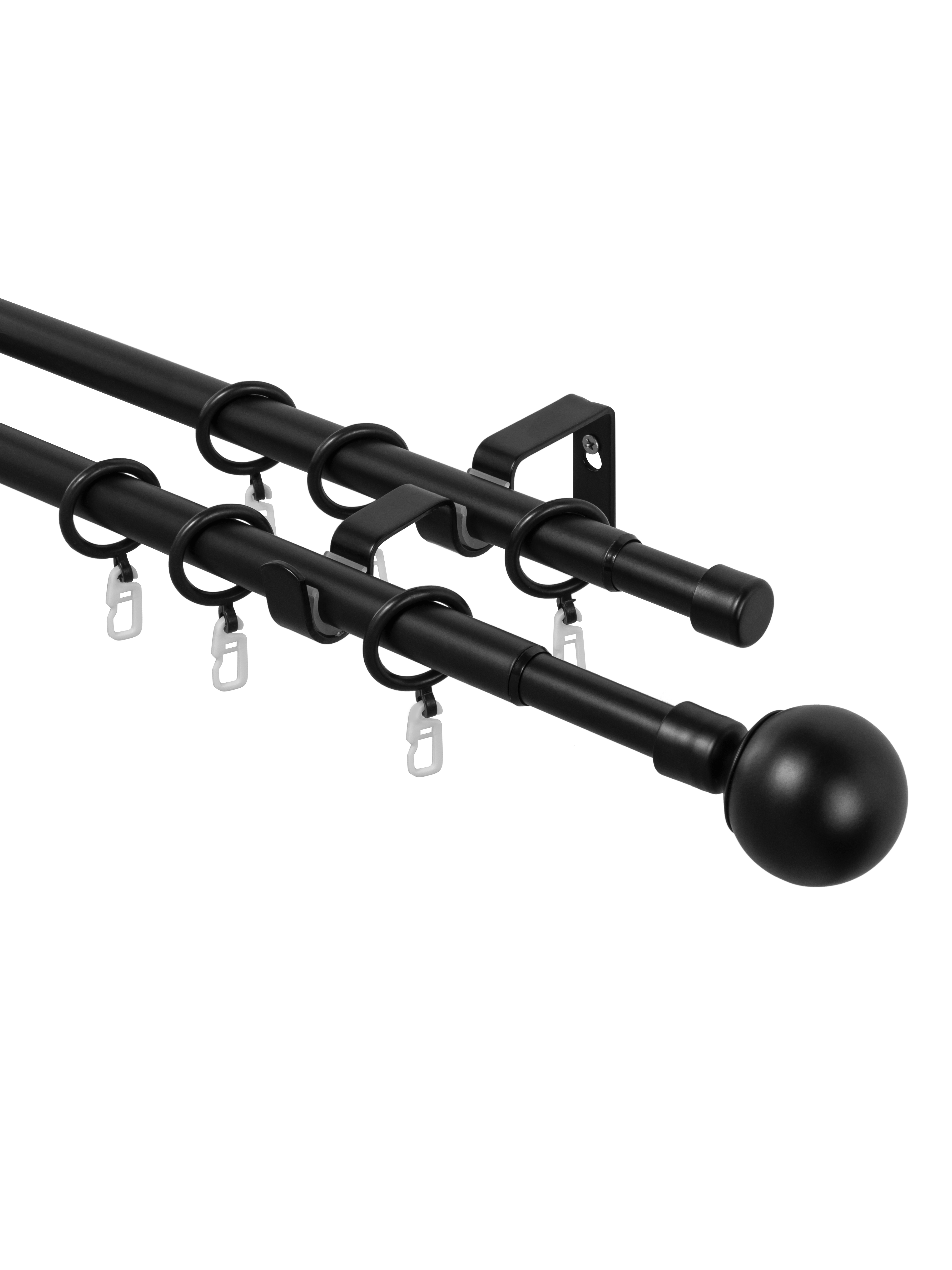 Карниз металлический раздвижной Сфера 16/19мм 1,6-3,0м 2-х рядный ЧЕРНЫЙ МАТОВЫЙ